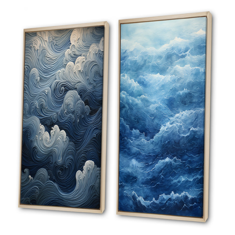 Ensemble de 2 décorations murales Coastal Wave, Cadre flottant brun, H 32 po x l 33 po