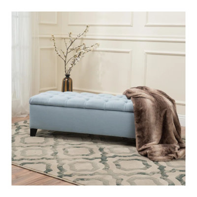 Grand banc repose-pieds de rangement de 51 pouces avec plateau relevable, siège repose-pieds rectangulaire pour le salon de la chambre du hall d'entrée, revêtement en tissu bleu