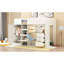 Lit mezzanine beige avec tablettes de rangement, bureau et garde-robe - Static - Tablettes en bois pleine grandeur