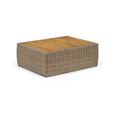 Delmo Natural Teak Wood And Wicker Outdoor Patio Coffee Table
