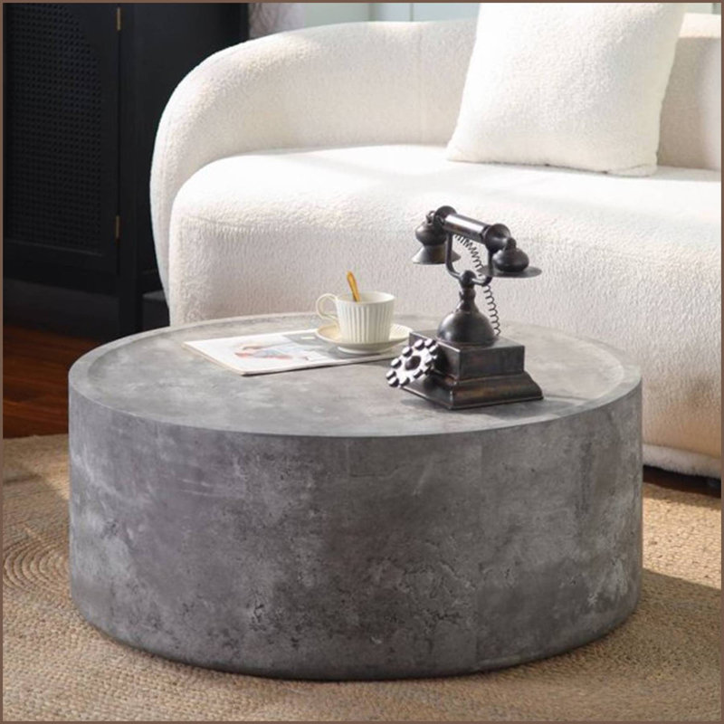 Table basse ronde en bois aggloméré pour le salon, H 12 po x l 31,49 po x P 31,49 po, Gris, Stone