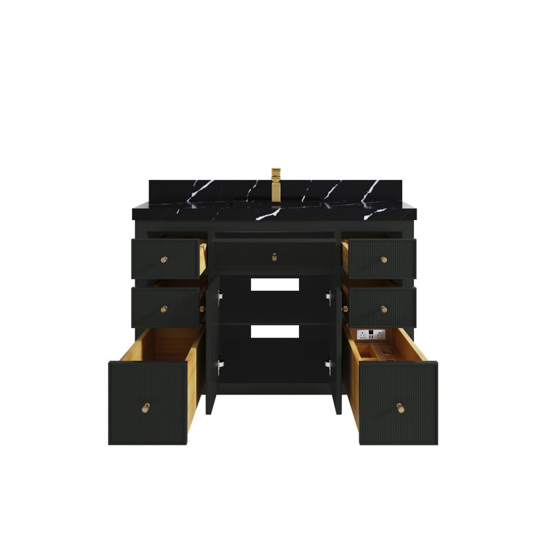48 po X P 22 po D Sonoma, 2 IN Calacatta Black, Matte Black