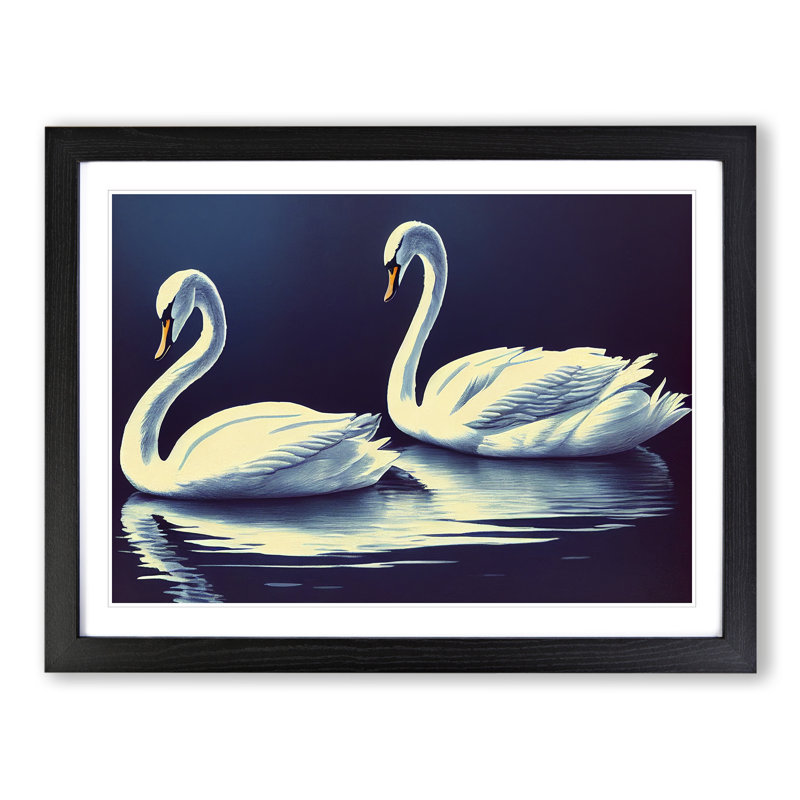 Two Swans - Single Picture Frame Print, Black Framed, 34cm H x 46cm W x 2cm D