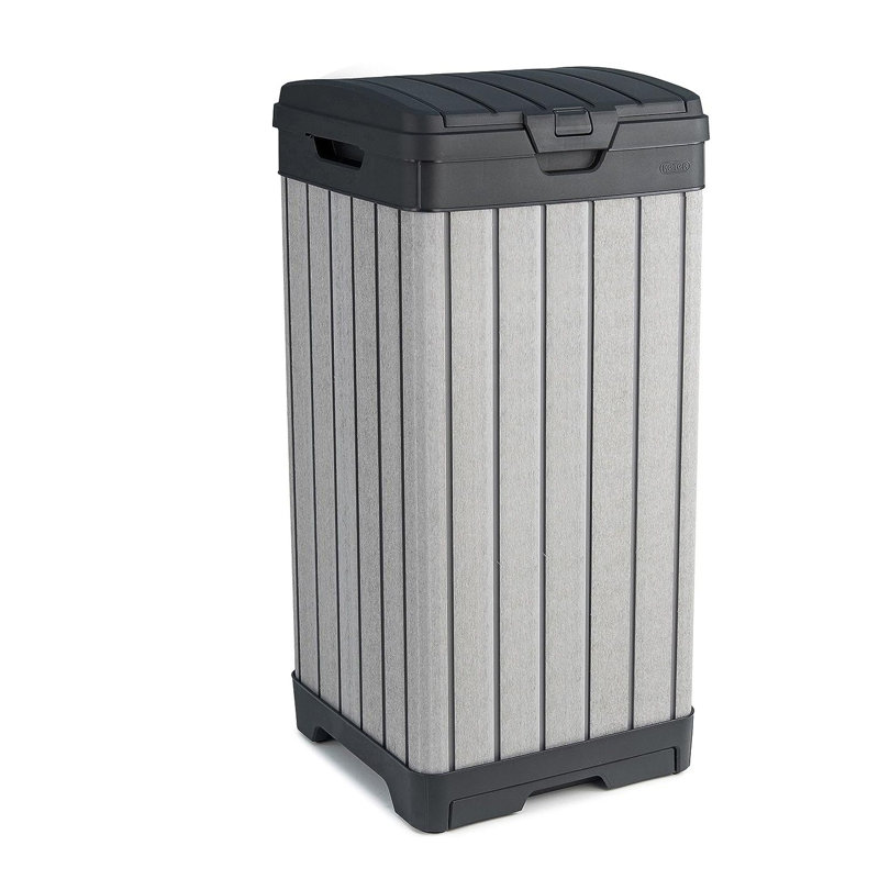 Keter Rockford 39 Gallon Manual Lift Waste And Recycling Trash Bin With Drip Tray Made of Durable Weather-resistant Resin - Grey