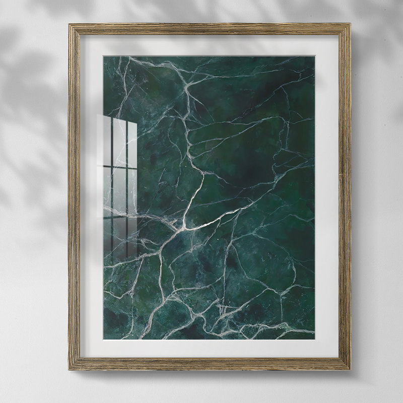 Jade marbre II, Blanc, Papier avec cadre noyer