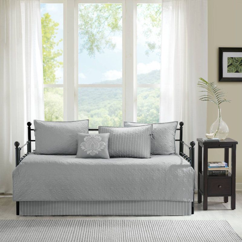 Quebec 6 Piece Reversible Daybed Cover Set, Gray