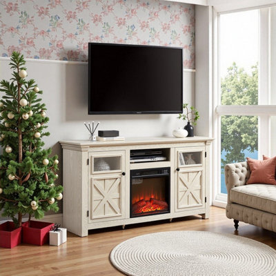 Meuble télé avec foyer encastrable - l 60,23 po x P 15,35 po x H 31,7 po, panneau de fibres à densité moyenne + PB