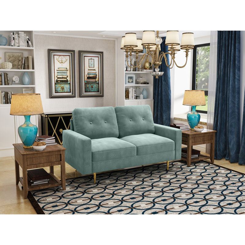 Causeuse à accoudoirs carrés 58 po, Turquoise aqua