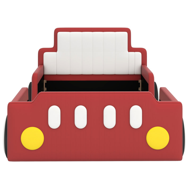 Lit plateforme simple avec roulettes Amarionna, Rouge