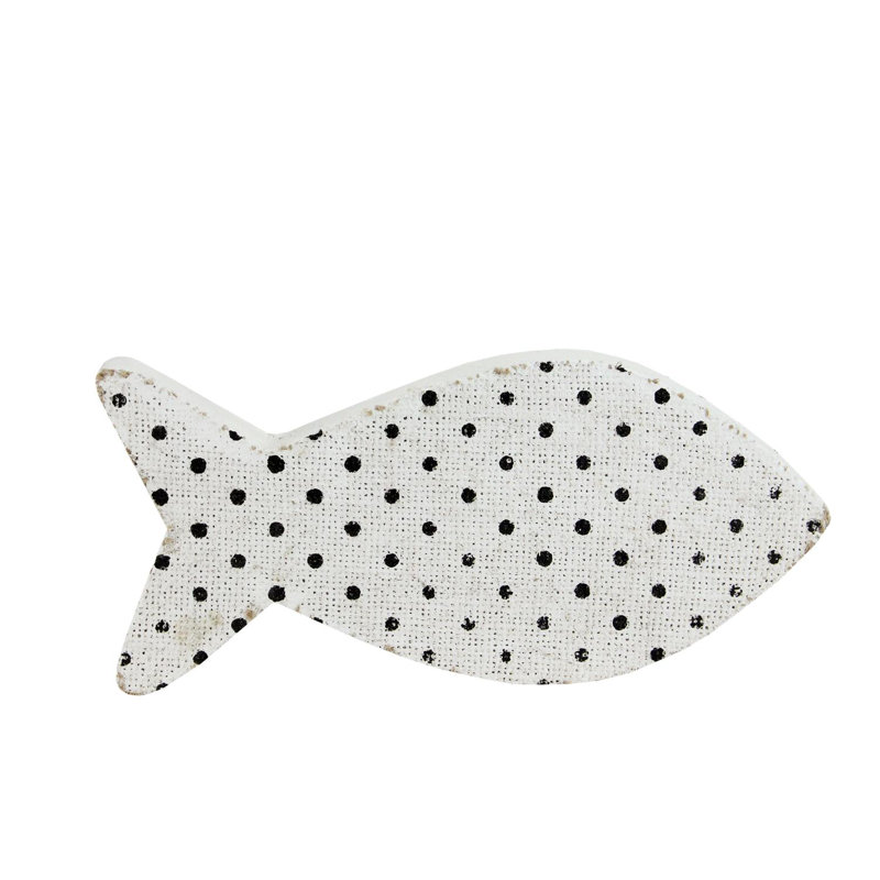 10" Cape Cod Inspired Table Top White and Black Polka Dot Fish Decoration