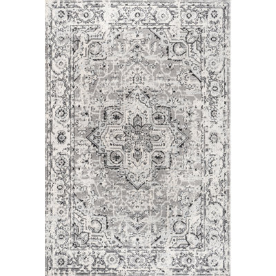 Merza Ornate Geometric Medallion Dark Gray Rug
