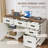 60" Farmhouse Executive Desk with Drawers, Wood Home Office Desk with Charging Station, Computer Writing Desk with Filing Cabinet Drawers