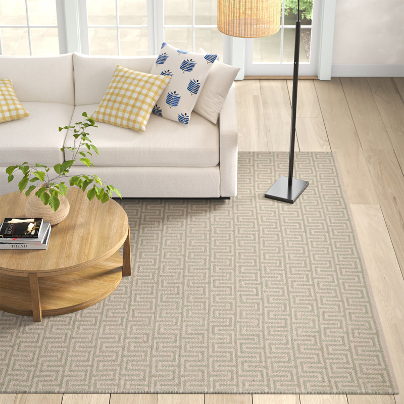 Bradshaw Zipper Blue/Ivory Handwoven Cotton Rug, Rectangle 5' x 8'