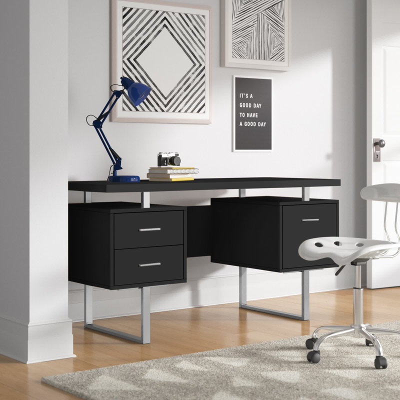 Jazarian Computer Desk, Home Office, Laptop, Left, Right Set-up, Storage Drawers, Work, Chrome Duplicate 1, Black Duplicate