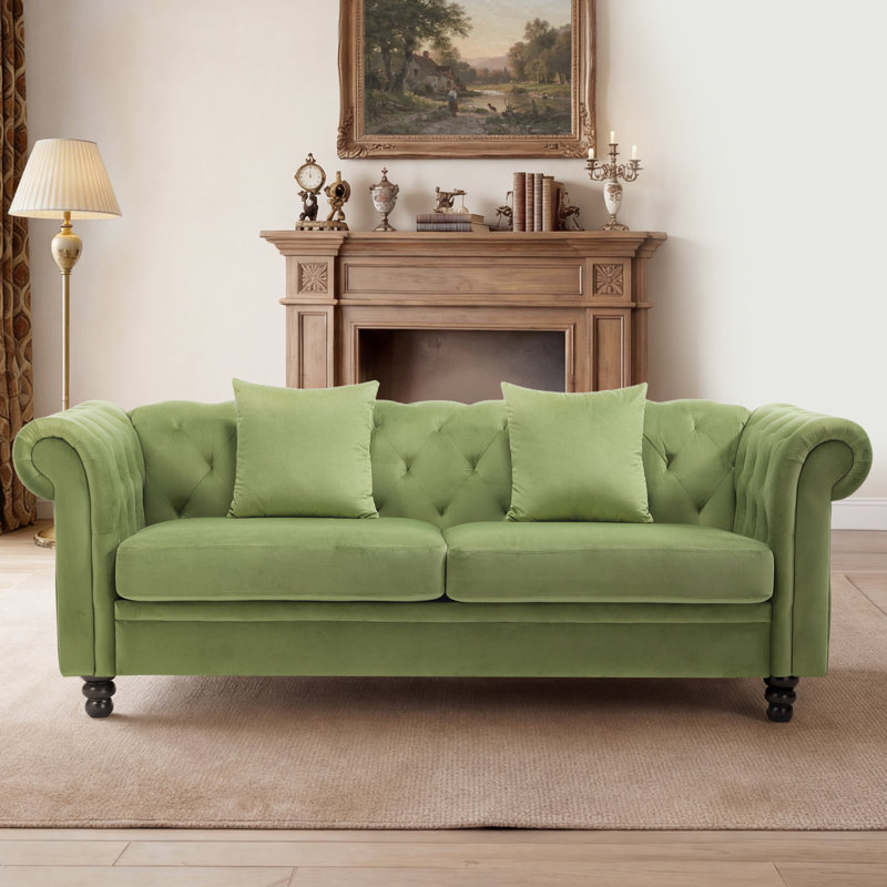 Fynlie Linen Rolled Arm Chesterfield Sofa, Dark Gray