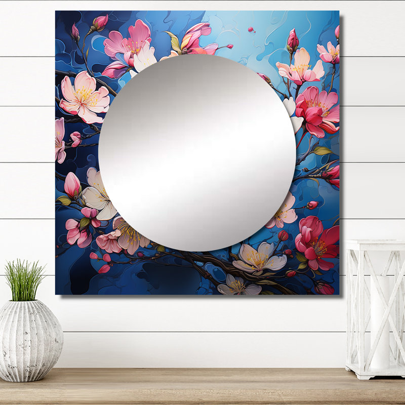 Apple Blossom Fauvist Delight I - Floral Square Mirror Wall Art For Bathroom, 36" x 36"
