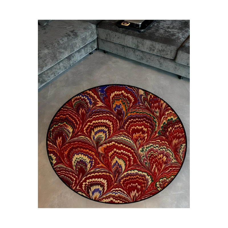 Multicolored Woven Base Modern Decorative Carpet In Red Tones, Round 5'