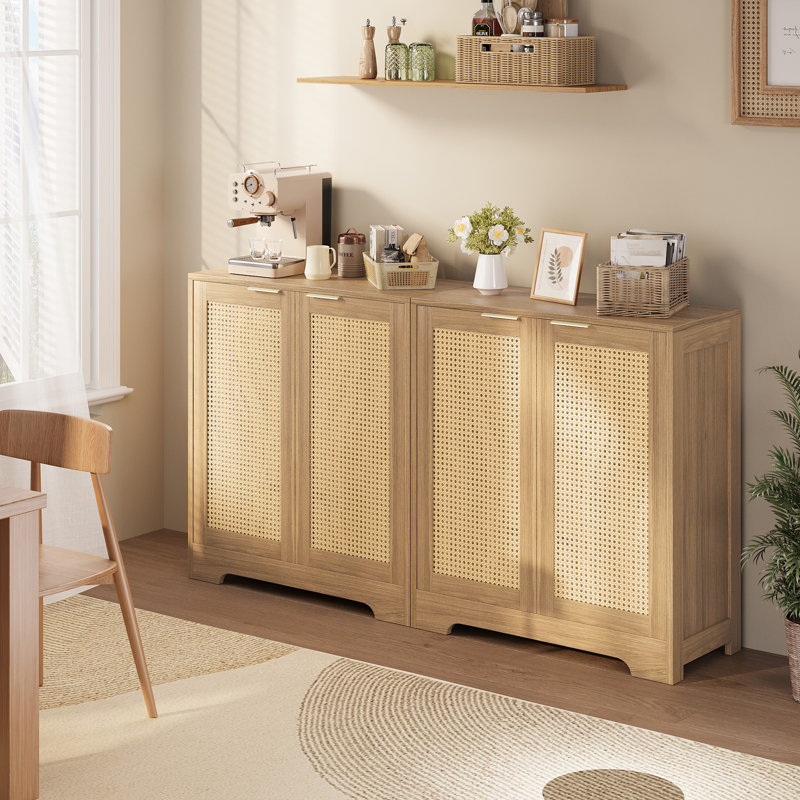 Beige Rattan Door Sideboard Set with Adjustable Shelves