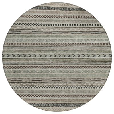 Tapis intérieur lavable rayé rond 8 'taupe et brun 8'