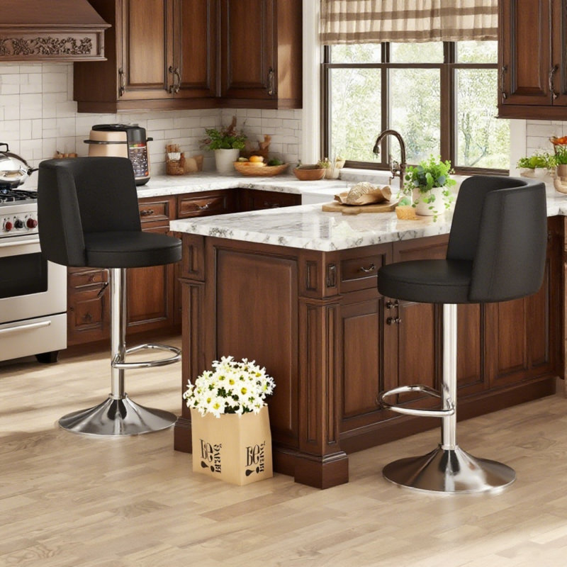 Counter Height Bar Stools, Kitchen Island Barstools Set Of 2, Adjustable Upholstered Swivel Counter Stool, Bar Height Island Chairs With Back & Footrest