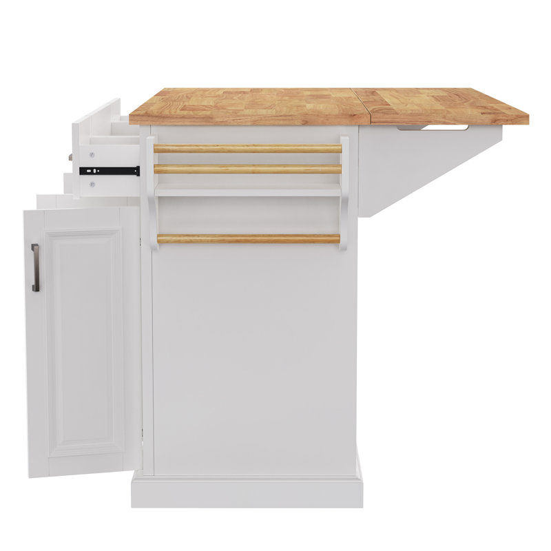 54" Large Traditional Kitchen Island With Rubber Wood Drop Leaf, 4 Doors And 3 Drawers, White