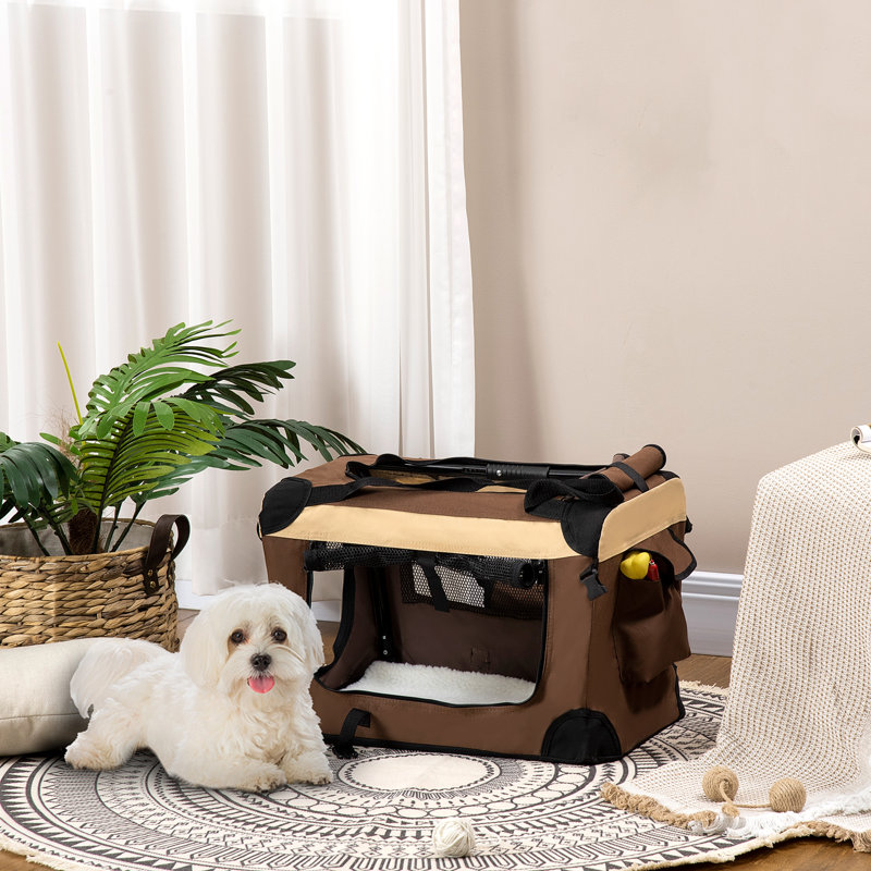 Collapsible Pet Carrier with 3 Doors, Brown, 35cm H x 50.5cm W x 33.5cm D