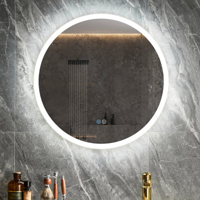Bresemen Acrylic Round Bathroom Mirror with Led Lights - Anti-fog Wall Mounted -50/60cm