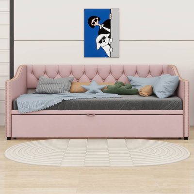 Twin Size Upholstered Daybed With Pop Up Trundle