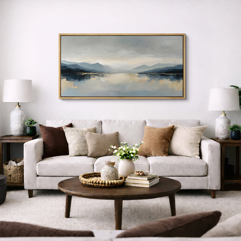 Serene Mountain Lake Reflection Landscape Wall Decor Extra Large Pictures Framed Canvas Print Wall Art, Natural