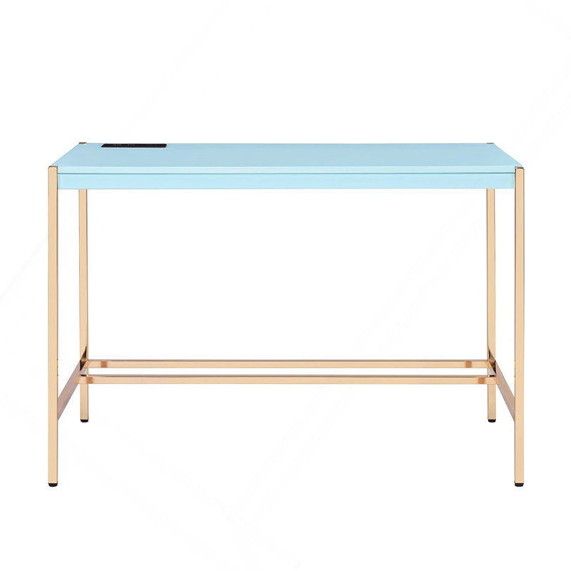 Bureau d'écriture rectangulaire avec port USB, bleu bébé et or, Bleu