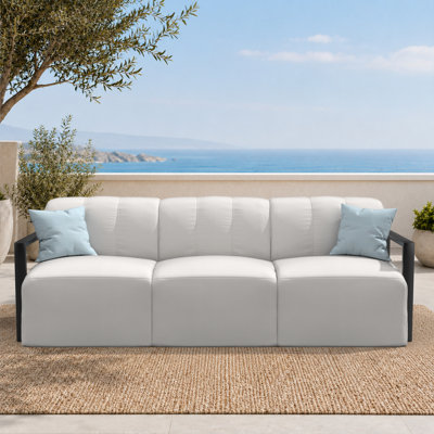 Canapé d'angle modulaire moderne Rosalie 3 pièces en aluminium à structure ouverte, recouvert de tissu Sunbrella