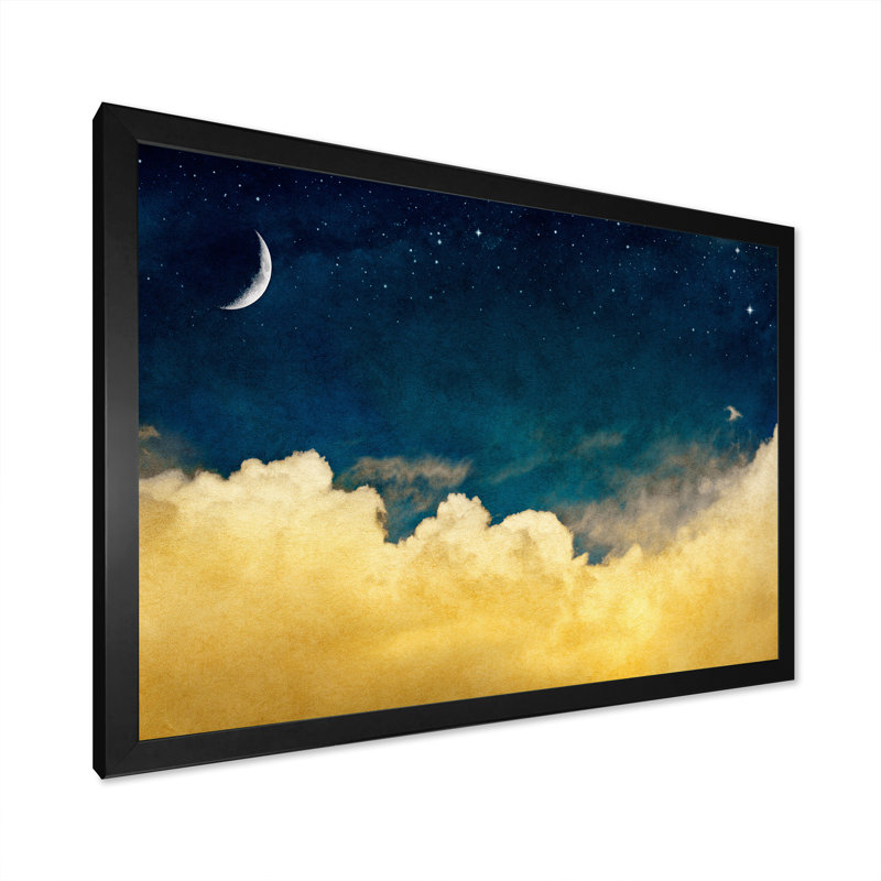 Nuage jaune sur un ciel bleu foncé - peinture sur toile, Cadre photo noir, H 30 po x l 40 po
