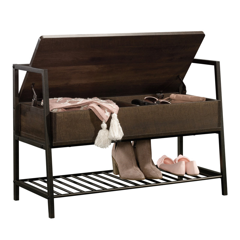 Banc de rangement à couvercle rabattable Arturs, Chêne fumé