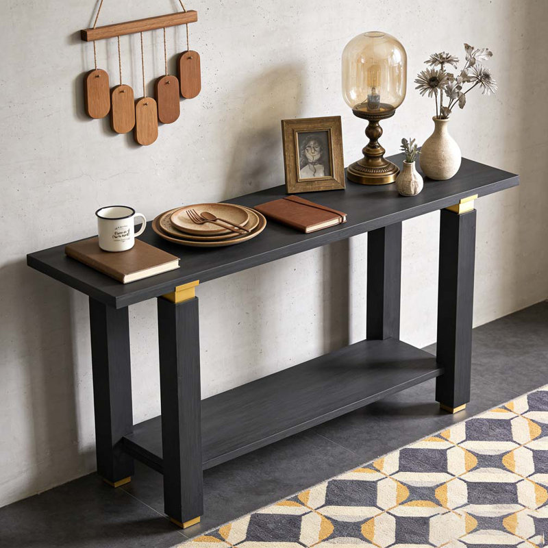 62.9" Modern Minimalist Console Table, Solid Wood Entryway Sofa Table, Black