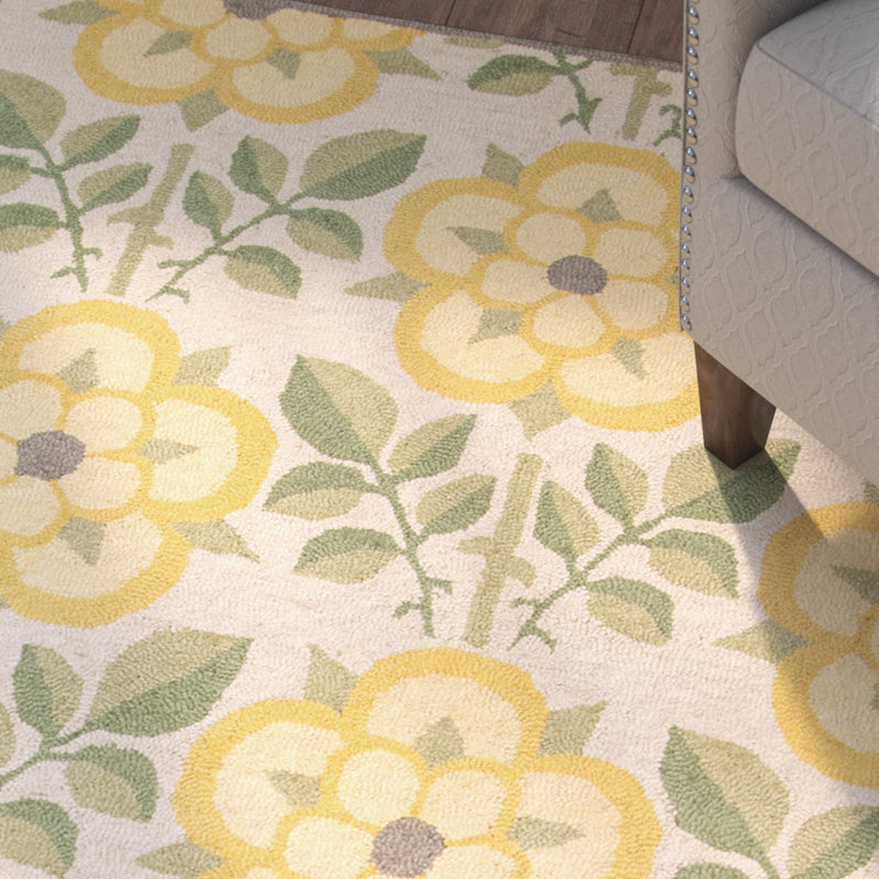 Tapis jaune en laine touffeté à la main Dottie, Rectangle 2 pi x 3 pi