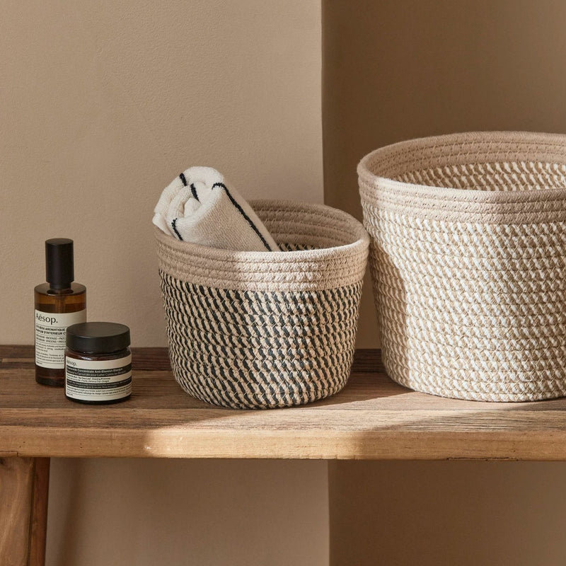 Panier de rangement naturel à tissage croisé, Grand ivoire