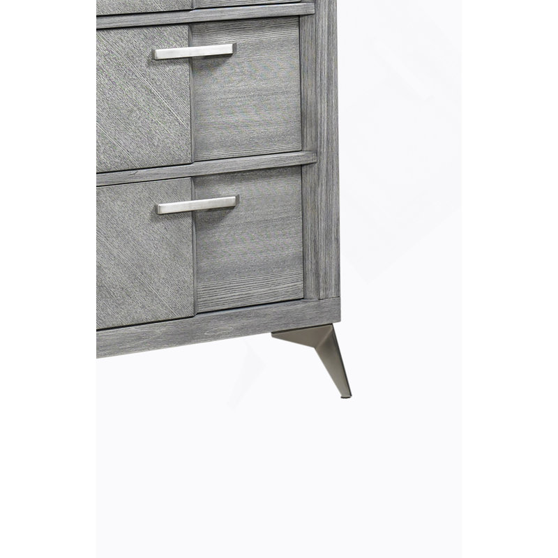 Commode 5 tiroirs en placage assorti gris