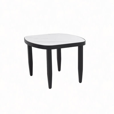 Outdoor Elegance Arc 23.6"Side Table With Marble-Inspired Sintered Stone Top, Aluminum Frame, Post Tapered Legs & Rounded Corners,Weatherproof & Rust-Free