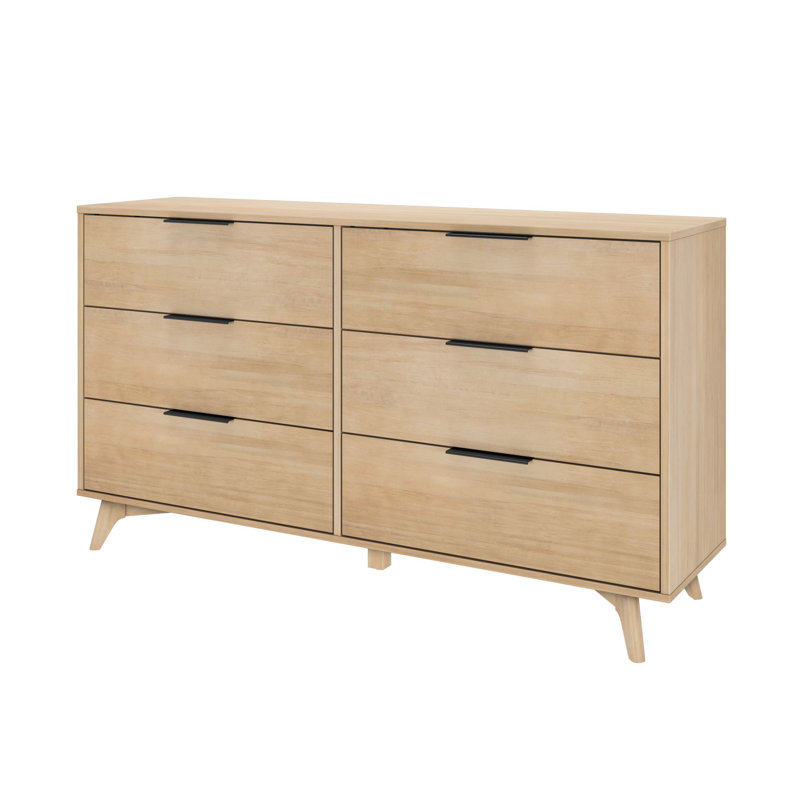 6 Drawer 59.5" W Solid Wood Dresser, Blonde