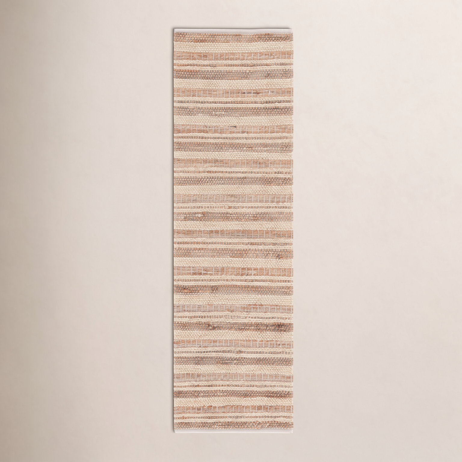 Brown Beige Hand-Woven Striped Wool Rug, Runner 2'3" x 8'