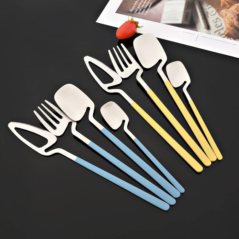 Ensemble de couverts suspendus en acier inoxydable pour 2, ensemble de couverts 8 pièces à finition mate pour la maison et le restaurant, va au lave-vaisselle