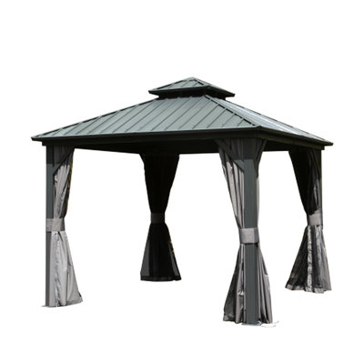 8' X Gazebo With Privacy Curtain, Creates Secluded Space - Gray, Patio, Backyard, Deck, Lawn 8X8 Ft Gazebo, And Stylish Grey
