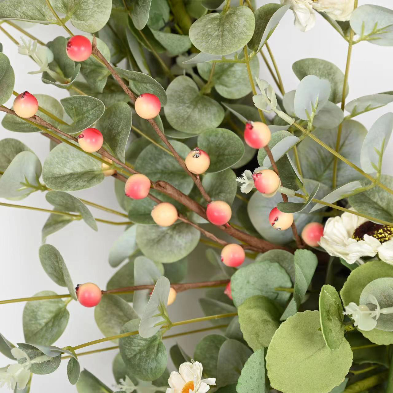26" Handcrafted Eucalyptus Daisy No Holiday Wreath, White