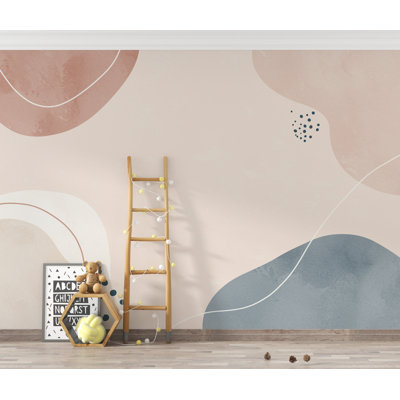 Murale abstraite à l'aquarelle, papier peint formes minimes organiques, art mural rose rosé neutre, décor de chambre de bébé moderne 225DRE