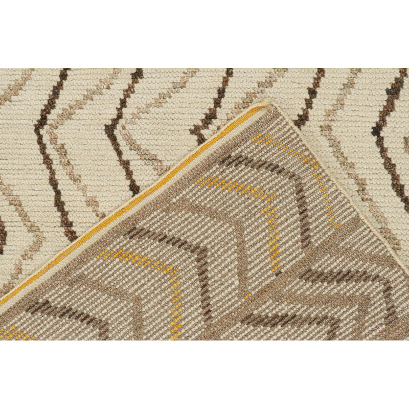 Moroccan Hand Knotted Wool Geometric Area Rug, Beige/Brown/Gold, Rectangle 10' x 14'