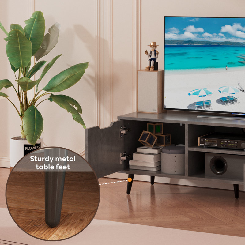 TV Stands for Living Room, TV Console Table for 55 Inch TV, Entertainment Center with 1 Cabinet, 2 Drawers, Media Console with Metal Feet for Bedroom, Living Room