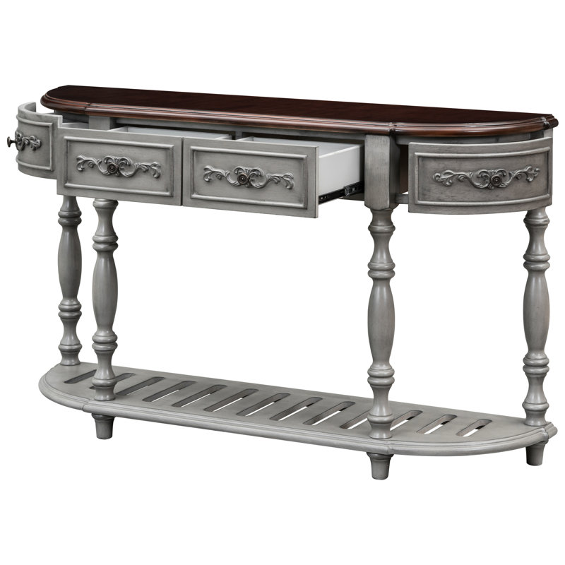 Console incurvée de 132 cm (52 ​​po), grand espace de rangement avec 4 tiroirs et 1 tablette pour salon, entrée - Bois massif, style moderne et fonctionnel