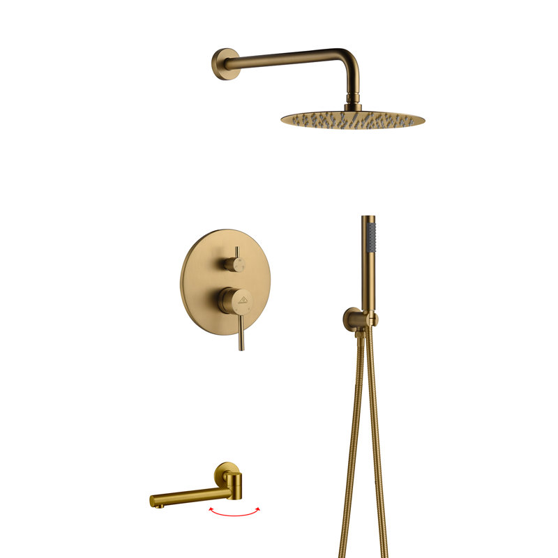 Brushed Gold Dual Rain Shower System with Handheld Spray