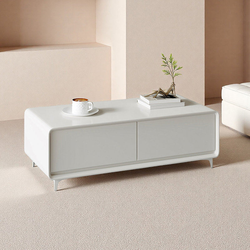 Table basse en bois massif avec rangement Modern Simplicity, Blanc, H 16,53 po x L 51,18 po x l 27,55 po