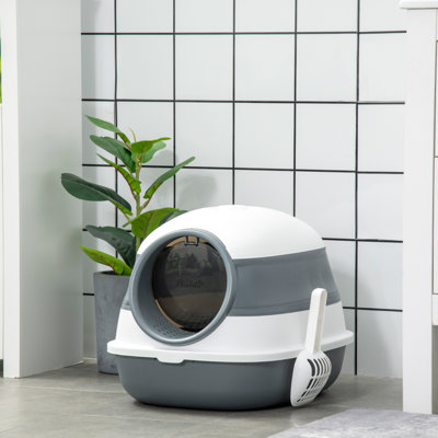 Large Front Door Cat Litter Box, Foldable And Convenient, Easy To Clean, White Gray, Air Freshener For A Hygienic Living Space Box With Lid, High Sides Splash, Two Entrance,